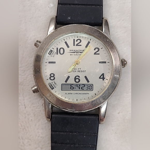 Prestige By Waltham Men's Silver Tone Analog Digital Watch W1077 - Picture 1 of 6